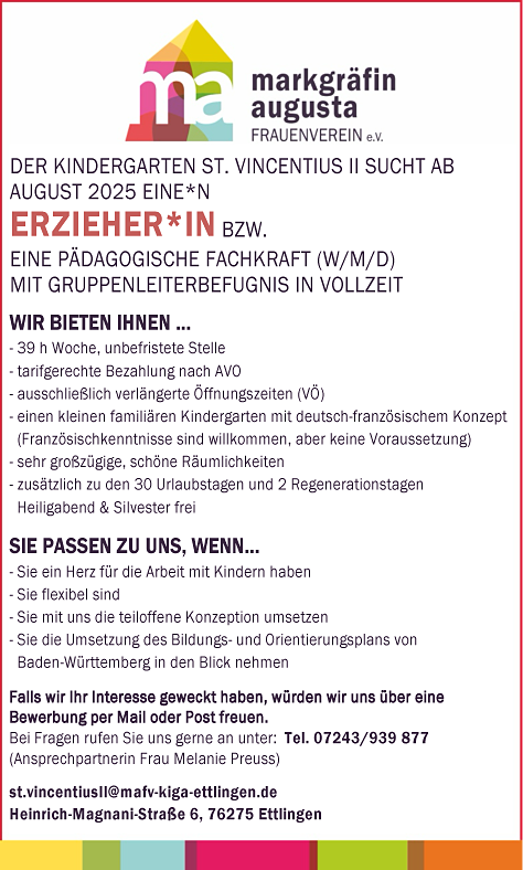 Stellenangebot Erzieher*in